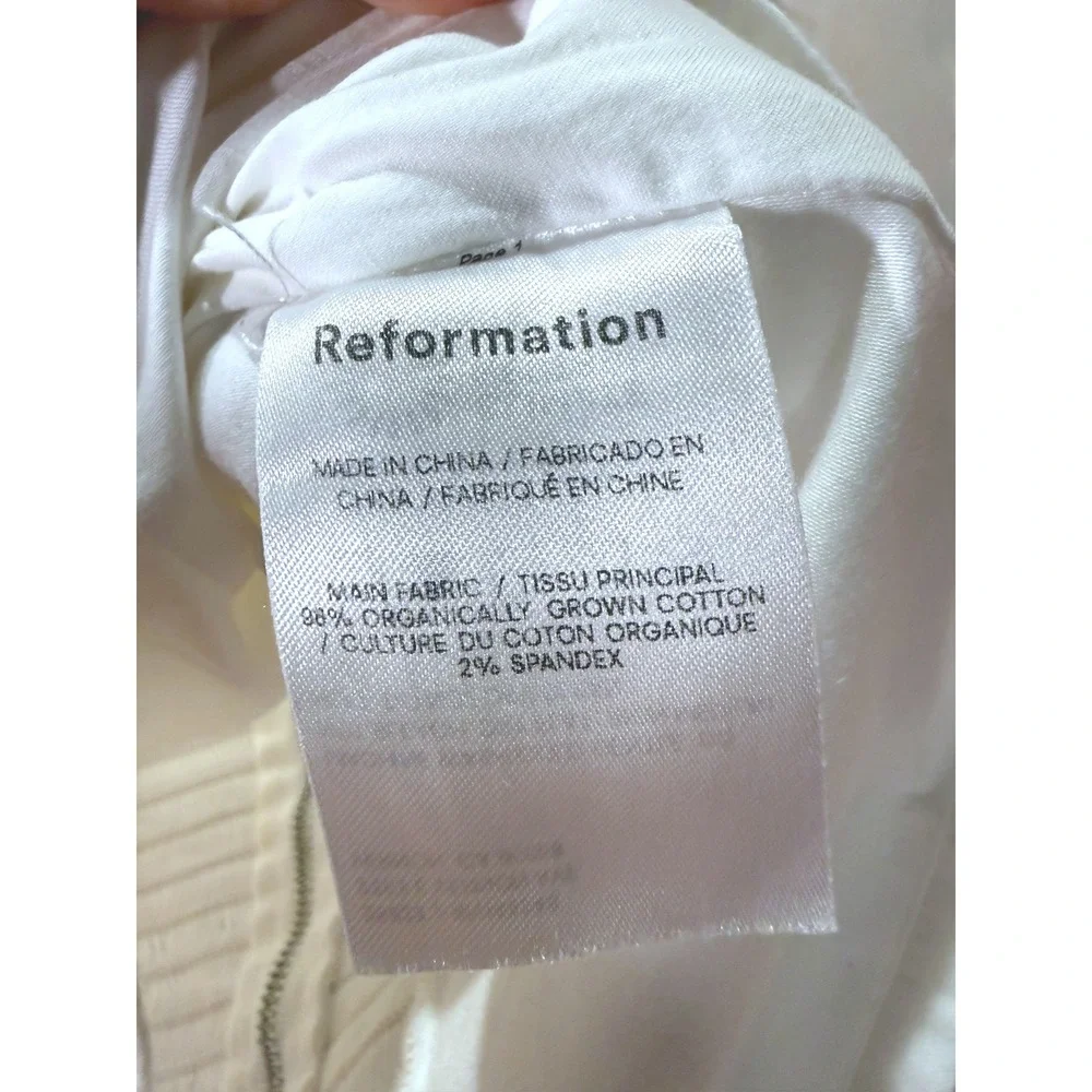 Reformation White Puff Sleeve Ruched Organic Cotton summer clean girl Top Size 6